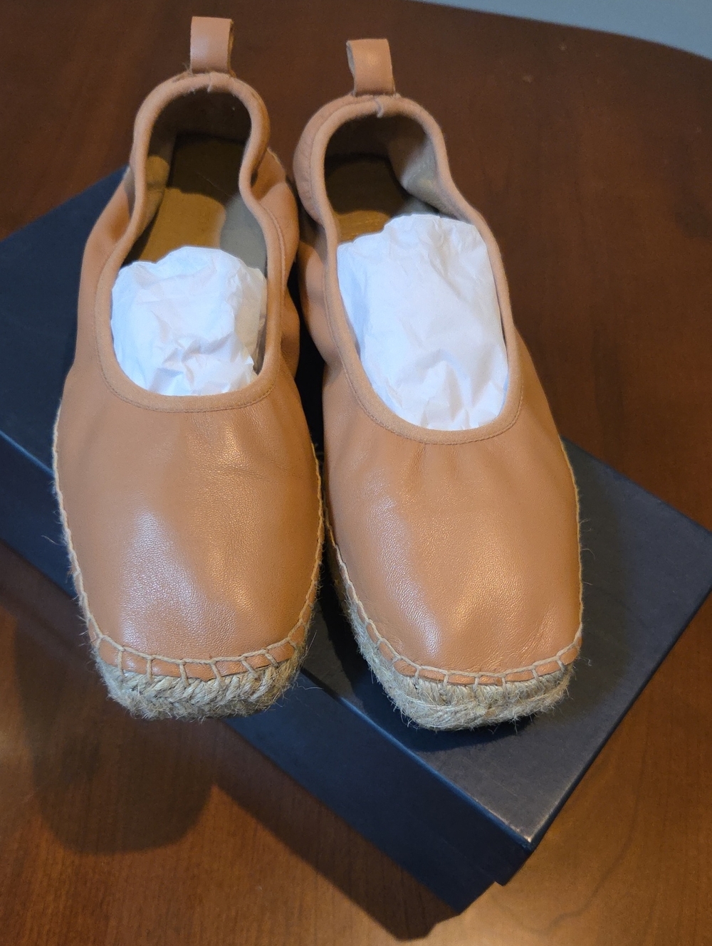 Andre Assous Tan Leather Slip-On Espadrilles